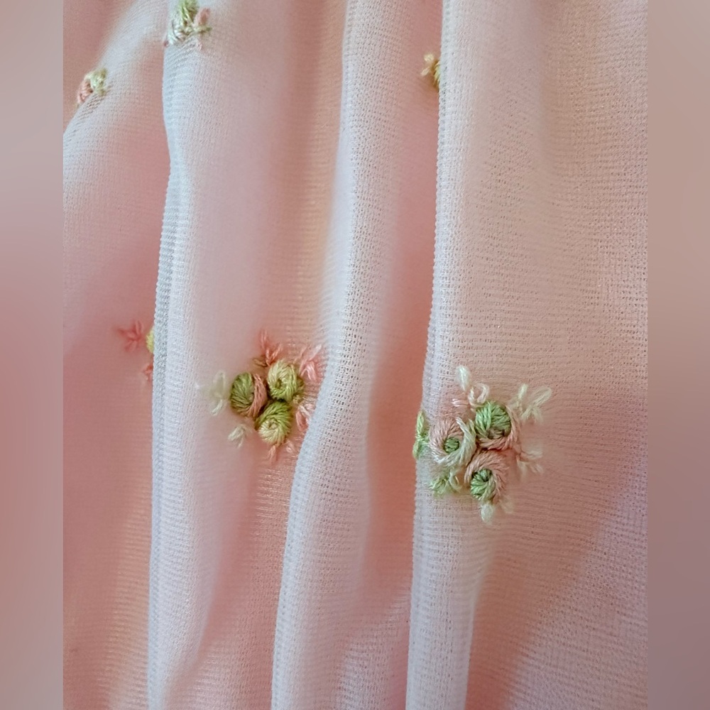 Vintage Gmc Nightgown Coquette Pink & Blue Pastel Ditsy Floral Embroidered XS - Picture 5 of 13